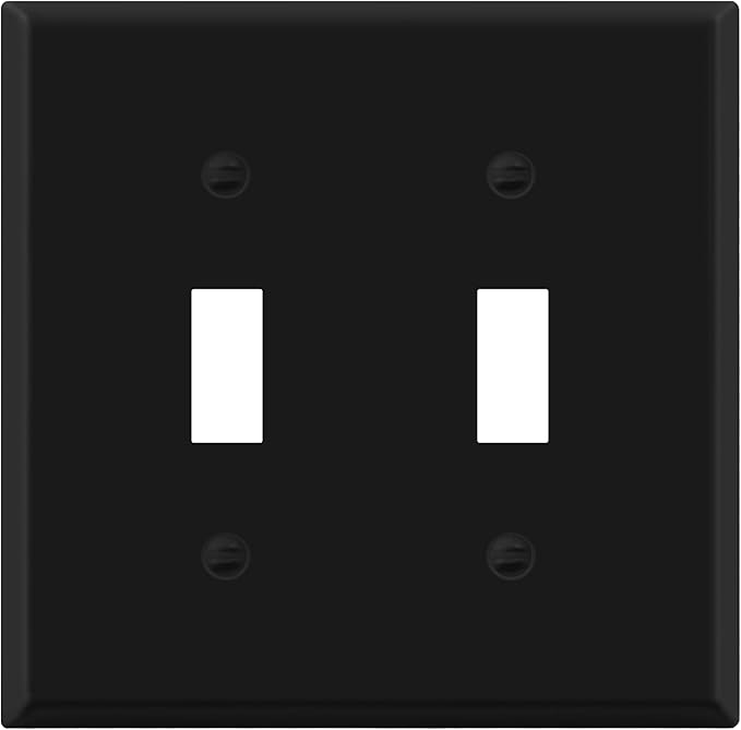 ENERLITES Double Toggle Light Switch Metal Cover Plate, Wall Plate, Corrosion Resistant, Standard Size 2-Gang 4.50" x 4.57", Powder Coated Stamped Steel, 7712-BM, Black Matte (Pack of 1)