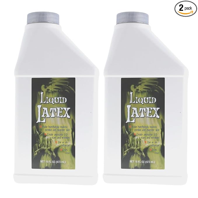 Liquid Latex for Special Effects (2 Pack Set) 16 Oz EACH! Skin-Safe, Dries Clear, Easy Application, for Halloween, Cosplay, Zombie SFX and Movie Makeup