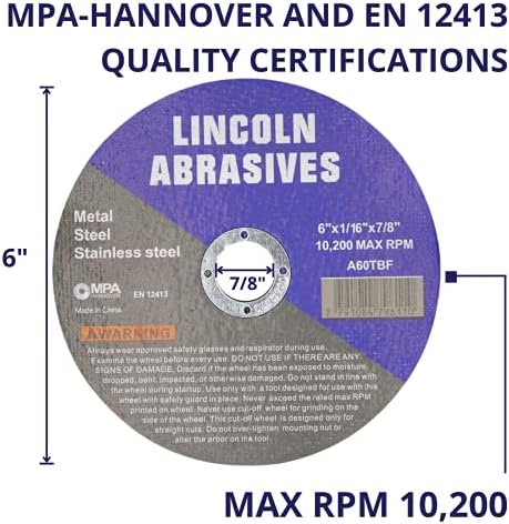 200 Pc 6" x 1/16" x 7/8" Cut-Off Wheels Lincoln Abrasives Metal & Stainless Steel
