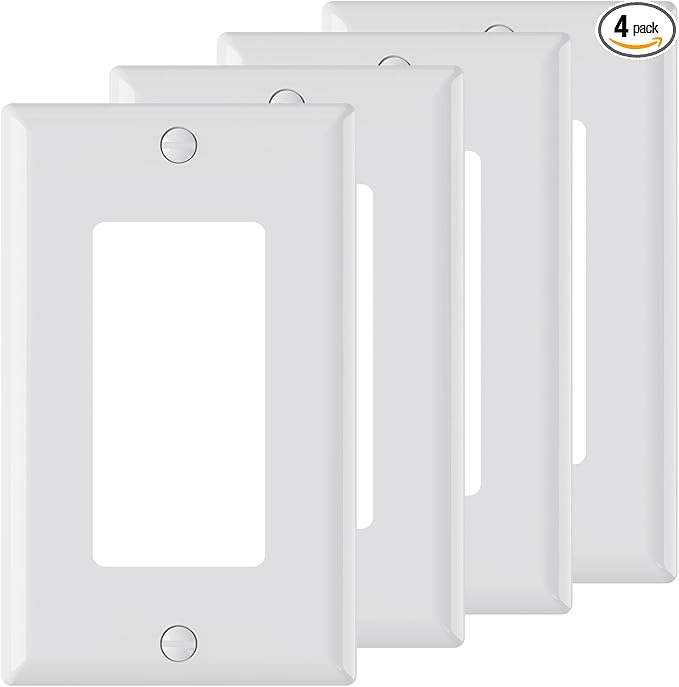 AIDA 1-Gang Standard Light Switch Cover Plate, Decorative Outlet Covers, Glossy White, 4-Pack Unbreakable Polycarbonate Wall Plates for Decorator Device, UL Listed, 4.5" H x 2.75" L