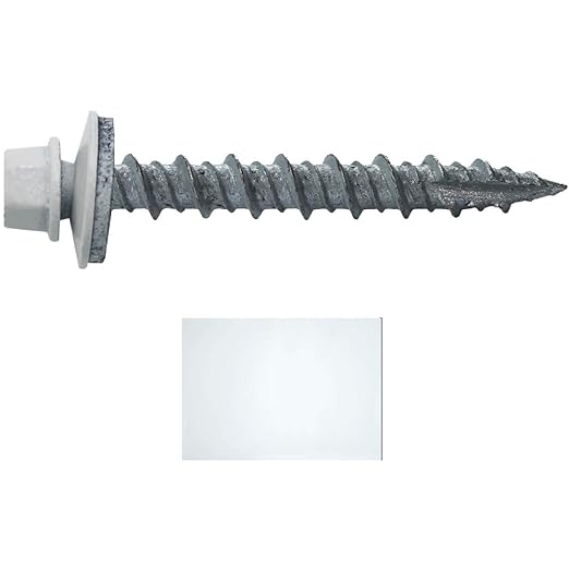 10 x 1-1/2" Brite White Metal Roofing Screws - Hex Washer Head- Self-Starting/Tapping - EPDM Washer. 1 x 250 Count Bag - 250 Screws
