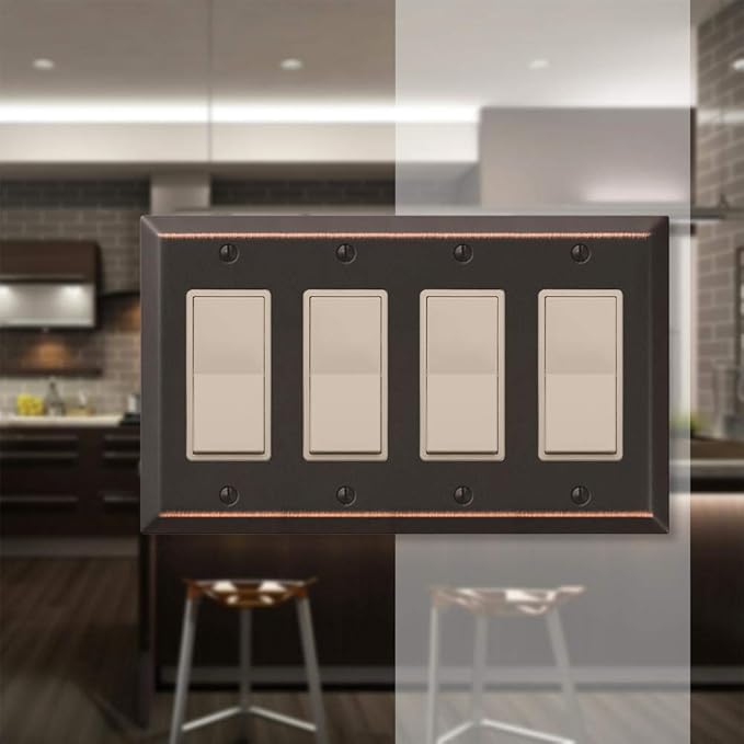 AMERELLE Decorative Wall Plate, Light Switch Cover, Century, 4 Rocker, Cast Metal, Aged Bronze, 1-Pack (163R4DB)
