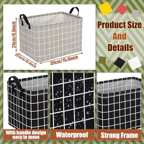 CHENGU 6 Pack Storage Baskets with Handle Back to School Foldable Baskets for Shelves Classroom Plaid & Geometric Storage Bin Large Collapsible Canvas Bin for Closet Nursery Home Organization 6 Colors