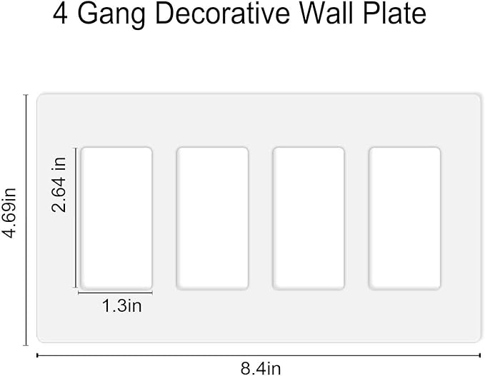 ZEFTV Screwless Decorator Wall Plates 4-Gang Switch Outlet Electrical Cover Plate Unbreakable Thermoplastic Faceplate for Decorative Receptacle Outlet Switch, White (2 Pack)