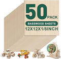 50 Pack Basswood Sheets 1/8x12x12 Inch 3mm Basswood for Laser Cutting, Drawing,Wood Burning, Architectural Models.Plywood Sheets Unfinished Wood Sheets for DIY Crafts.