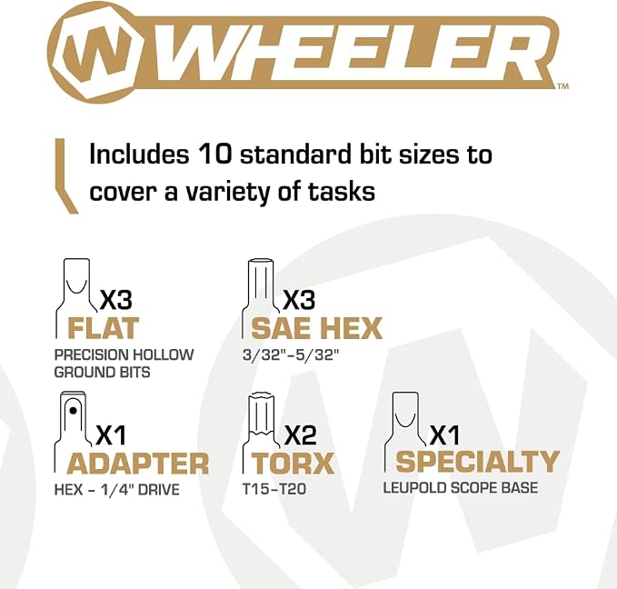 Wheeler Manual Firearms Accurizing Torque Wrench with Inch/Pounds Measurement, Bits and Storage Case for Scope Mounting, Gunsmithing and Maintenance