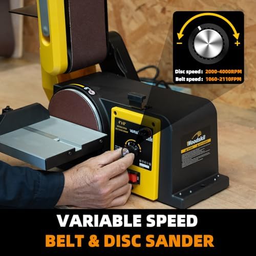 Woodskil 3A Variable Speed Belt Disc Sander for Wood,4x36" Belt,6" Disc