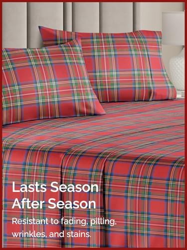 Christmas Sheet Set, Tartan, Festive Holiday Xmas Bedding Set - King Size
