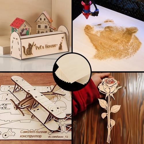 OMTech 36 Pack Birch Plywood Sheets, 12x12 Inch Plywood for Crafts, 1/8" Thick Wood Sheets for Laser Cutting Engraving, Unfinished Wood Boards for DIY Projects Drawing Painting
