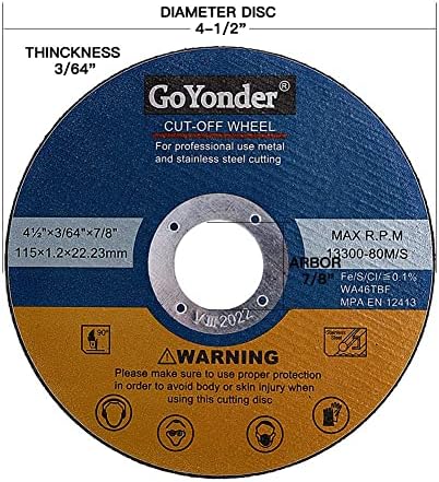 GoYonder 50 Pack 4.5" Cutting Wheel for Metal,Stainless and Steel 4-1/2" x 0.045 x 7/8-Inch Ultra Thin Cut-Off Wheel for Angle Grinders - Blue