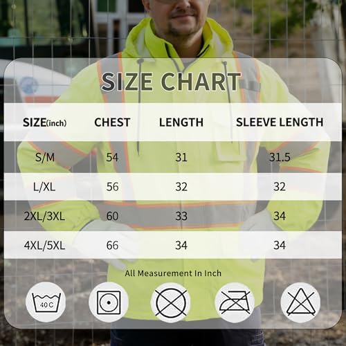 FATONE Hi Vis Rain Jacket for Men Lightweight Reflective Safety Rain Gear Waterproof with Hood, Class 3 Work Raincoat ANSI/ISEA Tested Yellow S/M