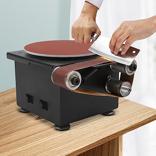 Mini Belt Disc Sander 6-Inch Sanding Disc & 1.2 x 15-Inch Sanding Belts for Wood Metal Stone Grinding, Small Spindle Sander Machine for Curve Grinding (One Sander w/Chuck & Flexible Shaft)