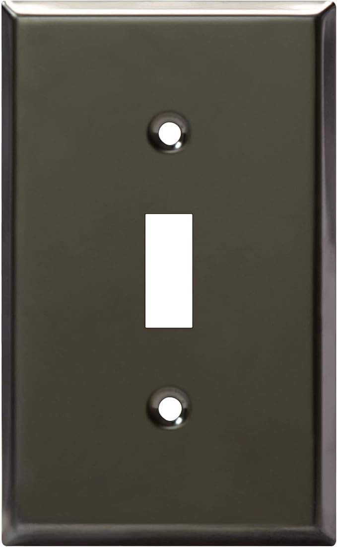 ENERLITES Toggle Light Switch Metal Wall Plate, Stainless Steel Switch Cover, Corrosion Resistant, Mid-Size 1-Gang 4.50" x 2.76", Stainless Steel 201, 7711-PBK, Polished Black