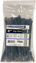 Kable Kontrol Cable Zip Ties, 8 Inch, 1000 Pcs, 50lbs Test, Gray | Nylon Plastic, Self Locking, UL Listed, Indoor Use