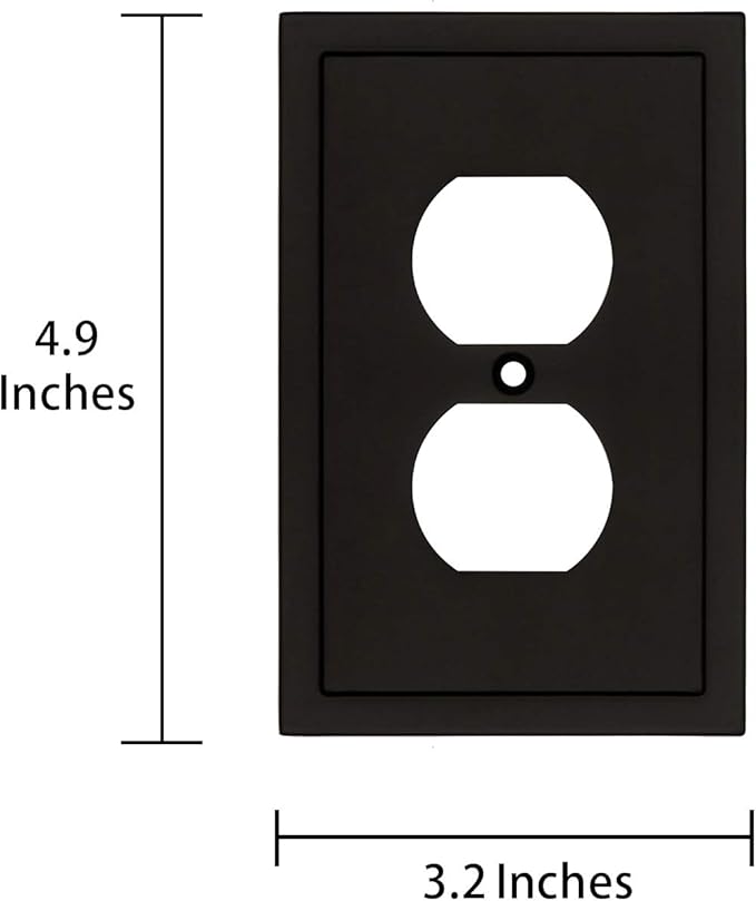 Henne Bery Modern Edge Decorative Wall Plate Switch Plate Outlet Cover, Durable Solid Zinc Alloy (Single Duplex 2PK, Matte Black)