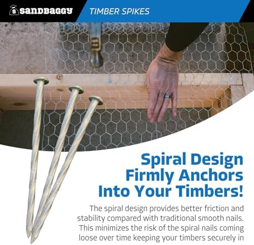 Sandbaggy 6" Spiral Landscape Timber Spikes - Galvanized Steel Nails - Landscaping Stakes, Artificial Turf Pins - 3 Gauge Steel (Metal, 800)