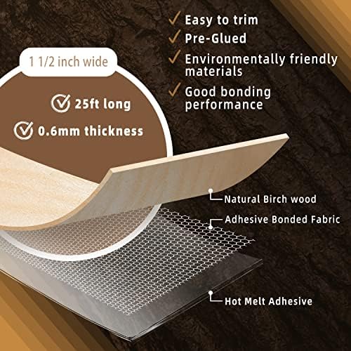 GSCIT Club Birch Edge Banding, 1 1/2 inch x 25ft roll of Veneer Edge Banding Preglue Flexible, Real Wood Tape Banding Plywood