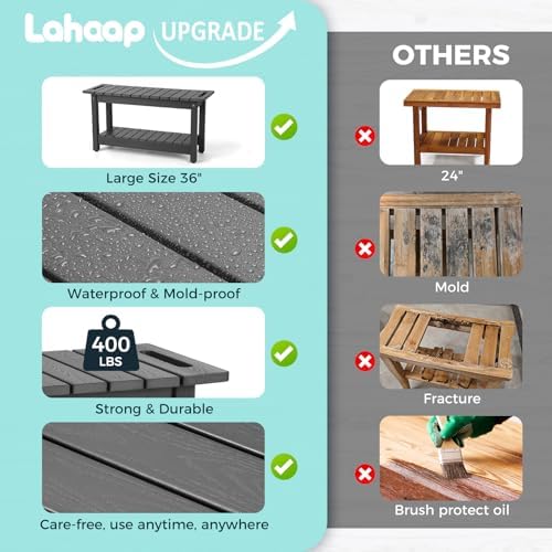 35" Shower Bench, Waterproof HIPS Shower Stool for Shaving Legs