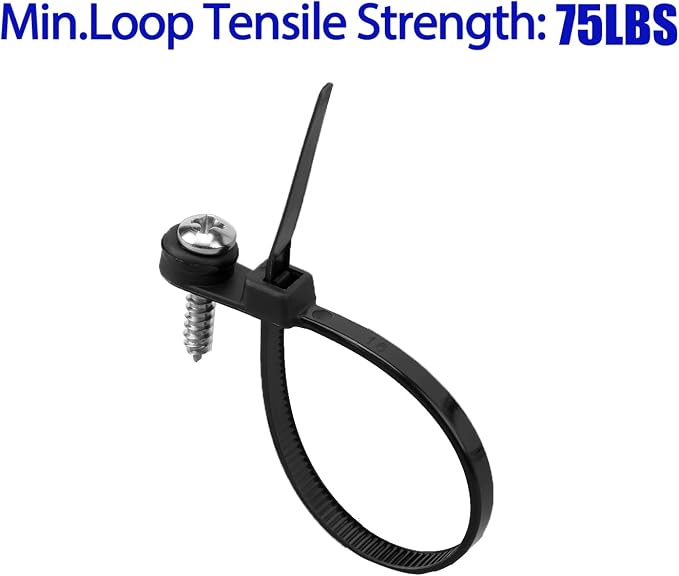 XINGO 100 PCS Black Zip Ties with Screw Hole 12 Inch, 75 lbs Mountable head Cable Tie, Multipurpose Heavy Duty Nylon Zip Tie for Indoor & Outdoor Use