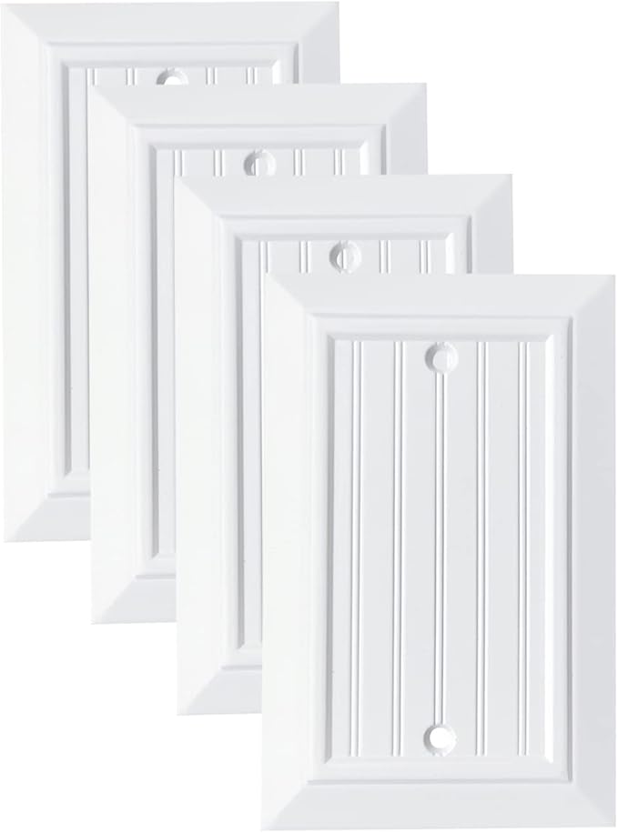 Pure White Classic Beadboard Wall Plates,Light Switch Covers,Electrical Outlet Covers, Switch Plates of Various Combination, Nature Bamboo Fiber Wall plate (1 Gang Blank 4 Pack)