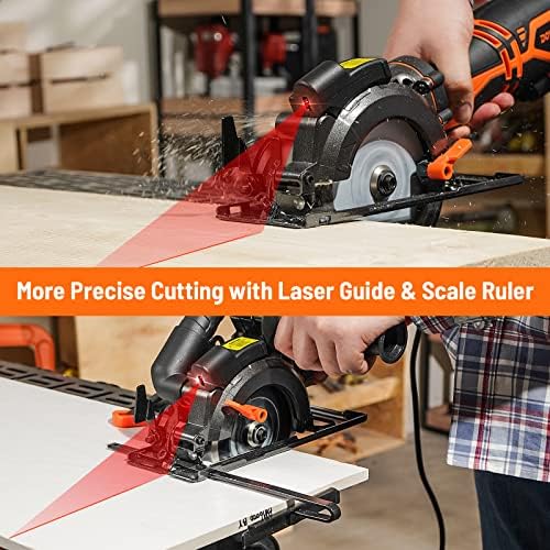 DOVAMAN Circular Saw, 5.8A 4-1/2" Circular Saw w/Laser & Auxiliary Handle