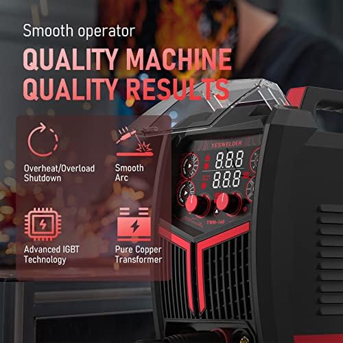 YESWELDER YWM-160 MIG Welder with Helmet, Flux Core/MIG/Lift TIG/Stick