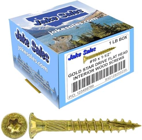 Jake Sales #10 X 1-1/2" Gold Star Wood Screw Torx/Star Drive Flat Head - Multipurpose Torx/Star Drive Wood Screws - CASE Qty 42 Boxes 5,502 Screws