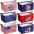 CHENGU 6 Pack 4th of July Storage Baskets Collapsible Patriotic Bins for Gifts 250th Independence Day Red Blue White Large Gnomes Basket Foldable American Flag Box with Handle for Party Bedroom Home