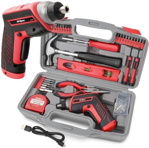 Hi-Spec 3.6V USB Electric Screwdriver for Home Repairs and Assembly, Red