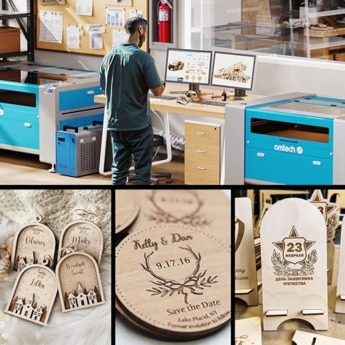 OMTech 6 Pack Birch Plywood Sheets, 12x12 Inch Plywood Sheets for Crafts, 1/8" Thick Wood for Laser Cutting Engraving, Unfinished Wood Boards for DIY Projects Drawing Painting
