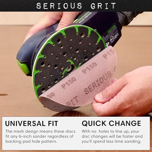 Serious Grit - 6-Inch P80 Grit Ceramic Mesh Sanding Discs - 50 Pack