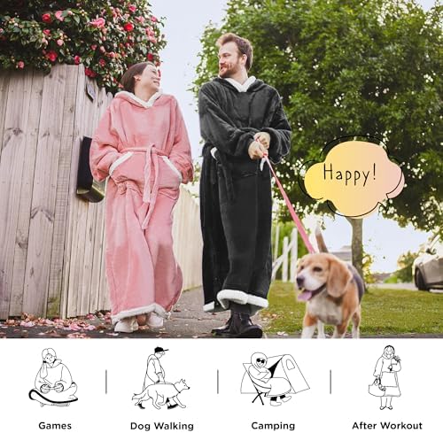 Bedsure Wearable Blanket Hoodie, Cozy Long Hooded Blanket Sweatshirt as Mothers Day Hoodie Gifts for Mom Women, Small, Charcoal