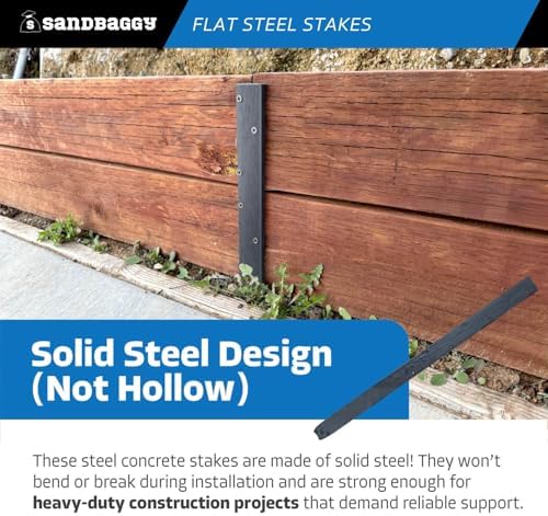 Sandbaggy 24" Flat Steel Stakes for Concrete Forms with Nail Holes - 1.5" Wide - Painted - Removable, Reusable, V Point End - Construction Grade Stakes (100, 24 inch)
