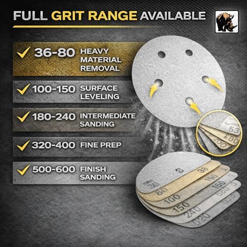 Indasa 5" Rhynogrip White Line 5-Hole Vacuum Sanding Discs (54 Series) – Premium Aluminum Oxide Hook & Loop Discs for Professional Sanding (Box of 50) (5in 5-Hole (Hook & Loop), 220, Fine)