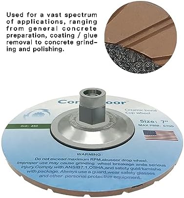 Concrete Grinding Cup Wheel 7" Ceramic Diamond Cup Wheel for Floor Grinding, Fits 5/8"-11 Arbor Angle Grinder,50# Medium