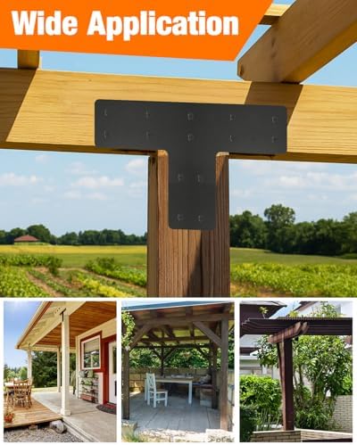 6 Pack 12"x8" T Post Timber Frame Brackets, T Flat Mending Plate