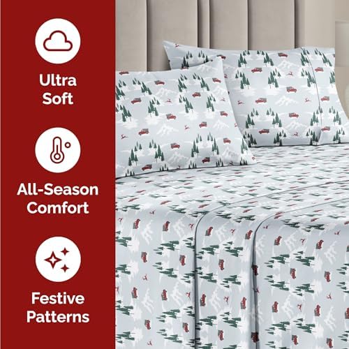 Christmas Sheet Set, Pickup Trucks, Holiday Xmas Bedding Set - King Size