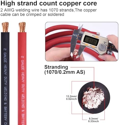 iGreely 2 AWG Gauge Wire 10 Feet Black + 10 Feet Red Welding Battery Pure Copper Ultra Flexible Cable + 5pcs of 5/16" & 5pcs 3/8" Copper Cable Lugs Terminal Connectors+Heat Shrink Tubing