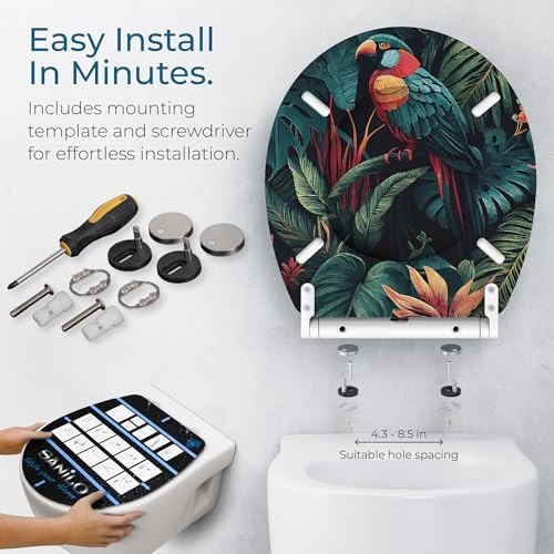 Sanilo Wooden Toilet Seat with Quick Release & Soft Close [ROUND] - Decorative & Slow Close Molded Wood Seat - With One Click for Easy Installation & Cleaning - With Adjustable Fit (Exotic)