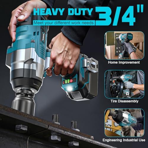 DIYtoolifz 3/4" Cordless Impact Wrench Compatible with Makita 18V Battery: 1850FT-LBS(2500N.m) High Torque Impact Driver, Auto-Stop Reverse, 4-Speed Heavy Duty Impact for Car/Truck/Mower(Bare Tool)