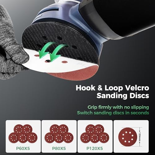 5-Inch Random Orbital Sander with Brake, 3Amp Electric Palm Sander 13000RPM