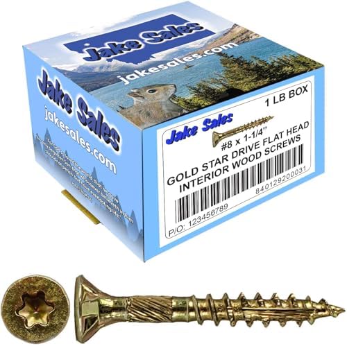 Jake Sales #8 x 1-1/4" Gold Star Wood Screw, T-20 Torx Drive, Flat Head - (1 Pound Box) ~231 Screw Count
