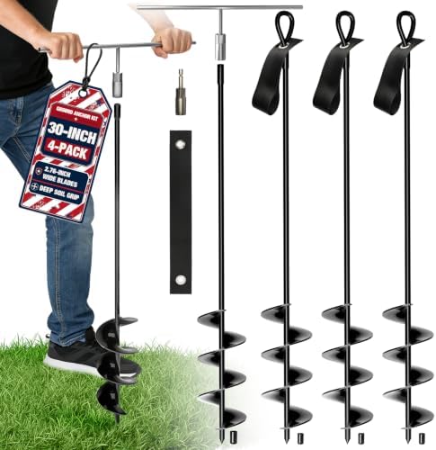 MIXC Heavy Duty Ground Anchors Screw in, 30-Inch, 4-Pack with Straps