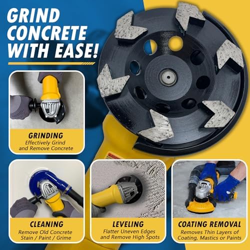 4.5" Diamond Grinding Wheel 6 Arrow Seg for Concrete & Coating 5/8"-11
