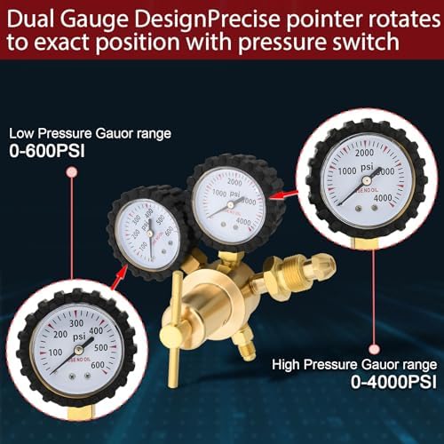 Nitrogen Regulator 0-600PSI CGA580 Inlet, 1/4-Inch Male Flare Outlet Connection,Heavy-Duty Handle,Self-reseating Relief Valve,Nitrogen Tank Regulator