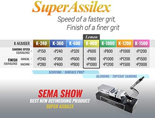 Super Assilex Flexible 5 inch Sanding Discs, LEMON K-800, 7 Holes, Hook & Loop, 195-1539, 25 Discs