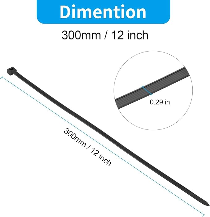 XINGO 12 Inch Black Zip Ties Heavy Duty 1000 Pack, 120 LBS Tensile Strength, Premium Nylon Cable Wire Ties, Self-locking Plastic Ties for Indoor and Outdoor Use