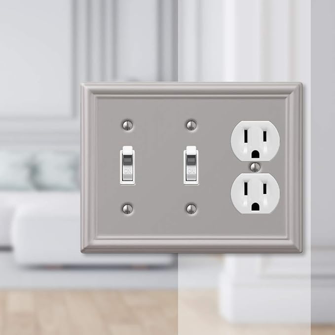 Amerelle 149TTDBN Chelsea Steel Double Toggle/Single Duplex Wallplate, Brushed Nickel
