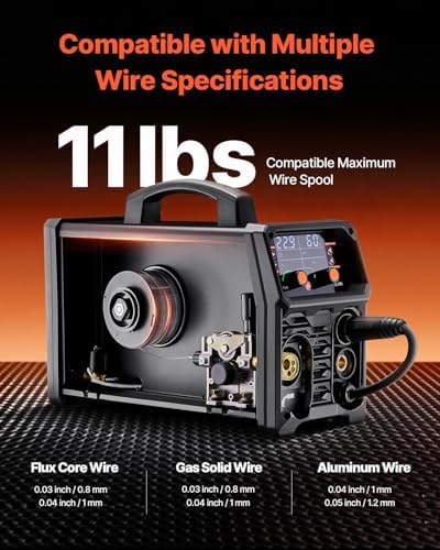 VEVOR Pro MIG Welder, 250A Pluse Mig Welding Machine, 5-in-1 Synergic Welder Machine MIG Pluse/Gas MIG/Flux Core MIG/Stick/Lift TIG, 110V/220V Dual Voltage Aluminum Mig Welder with LCD Screen Display