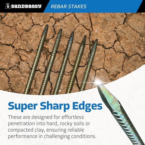 Sandbaggy 18" Galvanized Steel Rebar Stakes with Nail Head - Garden Stakes (#4 Rebar - 1/2" Diameter) - l-Shape - Ground Stake, Pins, Landscaping Spikes, Construction (300, Count)